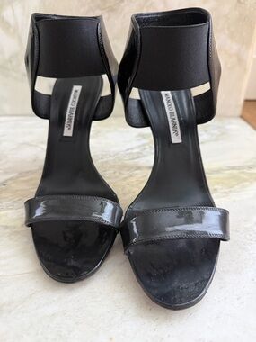 Manolo Blahnik Black Patent Leather Ankle-Strap Heels